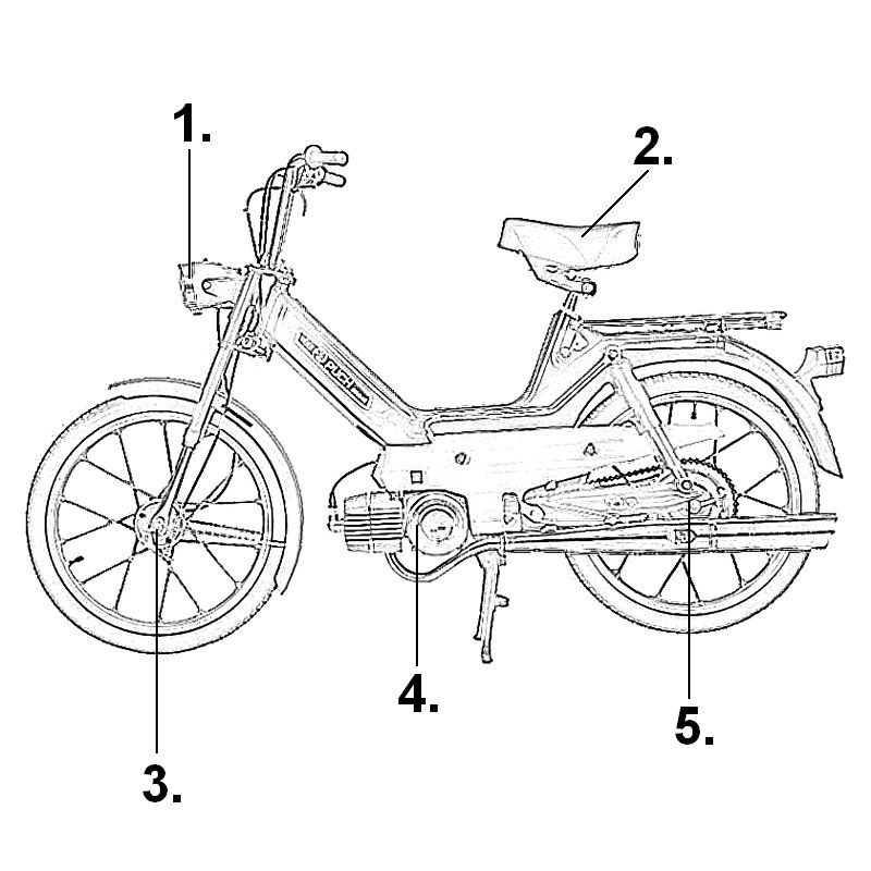 Onderdelen op tekening Puch bromfietsen