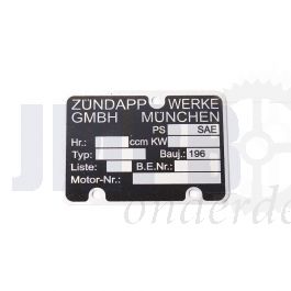 Typeplaatje Motorblok Zundapp 1960