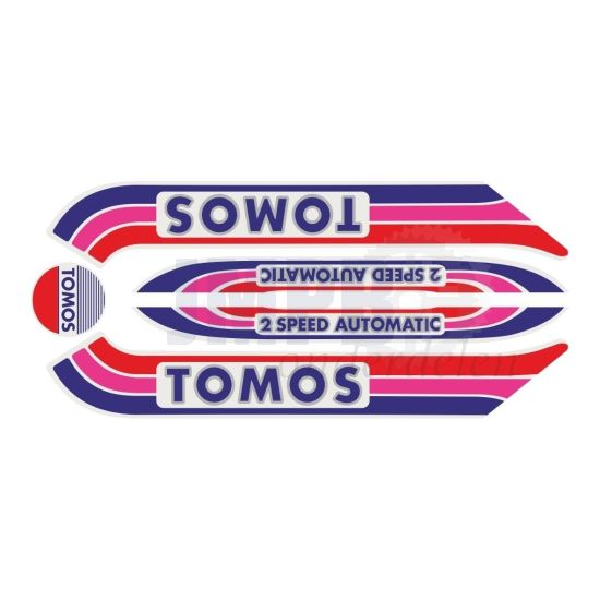 Stickerset Tomos A3 Oud Model Rood/Paars/Blauw