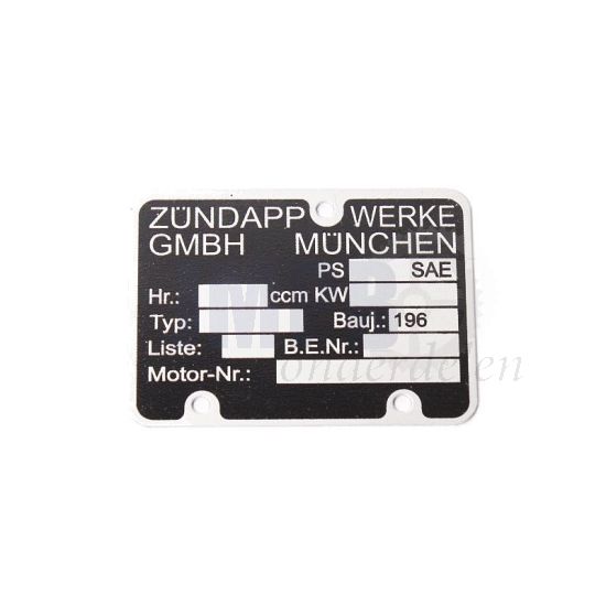 Typeplaatje Motorblok Zundapp 1960