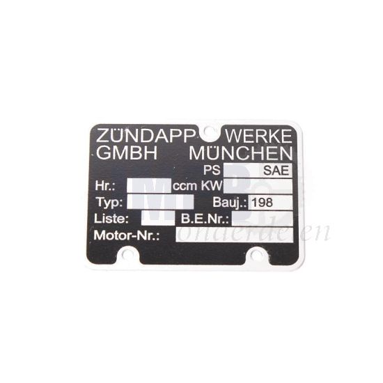 Typeplaatje Motorblok Zundapp 1980