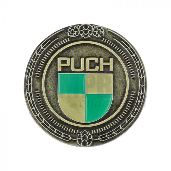 Embleem Sticker Puch Logo Metaal Goud/Groen 47MM
