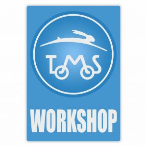 Workshop Sticker Tomos Blauw Engels