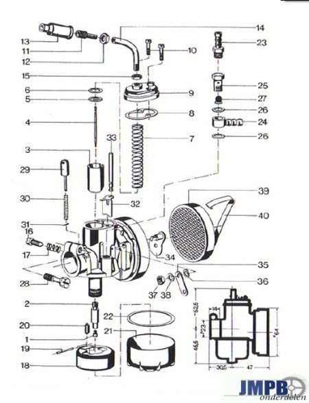 Exploded view | Bing 17MM Kreidler - Puch