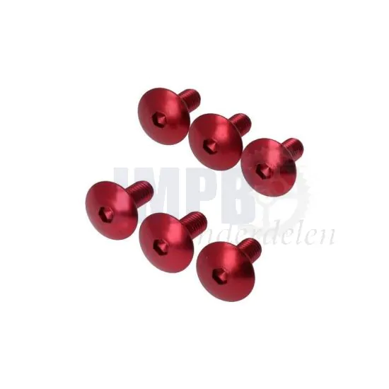 Boutset M6X15 Aluminium Rood - 6 Stuks