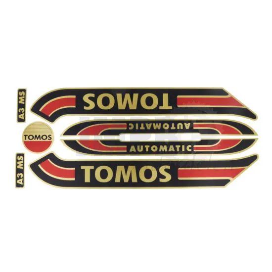 Stickerset Tomos A3 Oud Model Goud/Rood