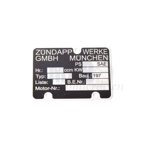 Typeplaatje Motorblok Zundapp 1970